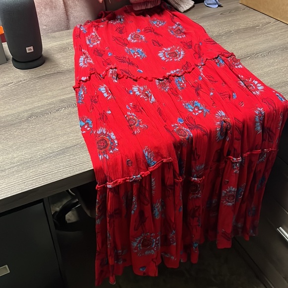 Free People Intimately Garden Party Red Floral Maxi with Tie Straps. Size S - Picture 6 of 6